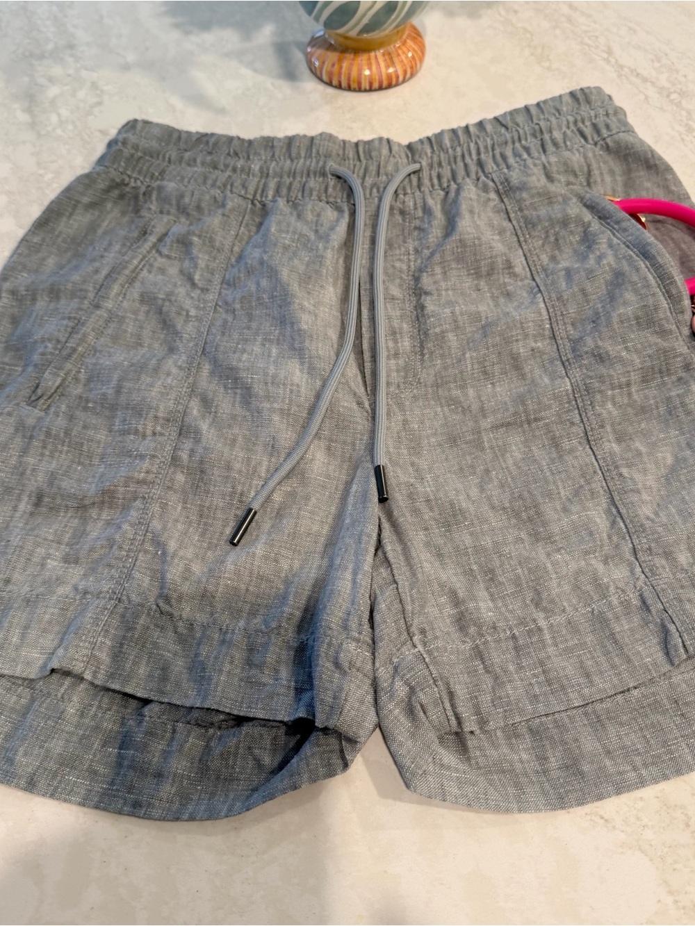 Athleta Light Gray Linen-Blend Elastic Waist Shorts